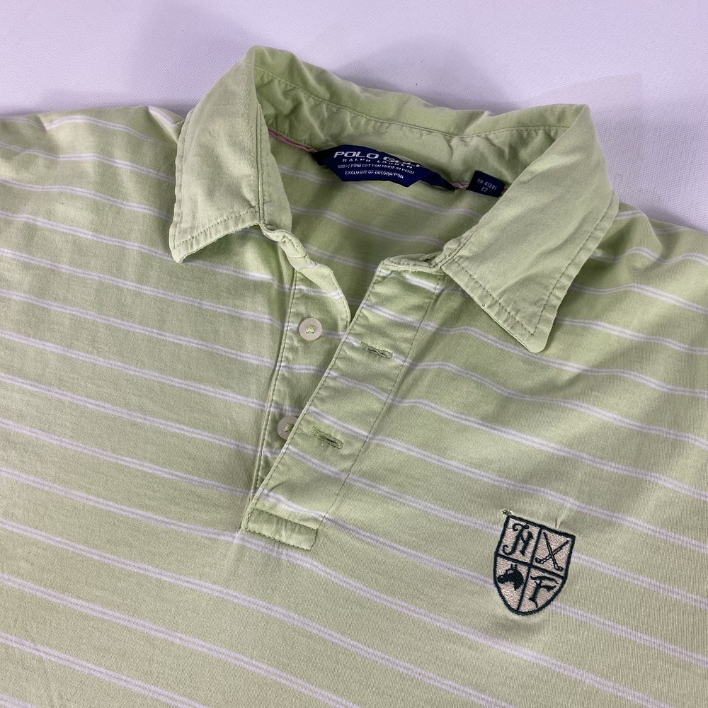 Polo Golf Ralph Lauren Polo Shirt Mens Large Green Striped Crest Fox Hunt Club